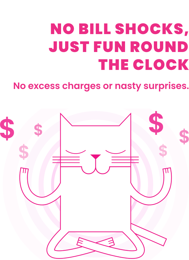 No bill shocks, just fun round the clock. No excess charges or nasty surprises.